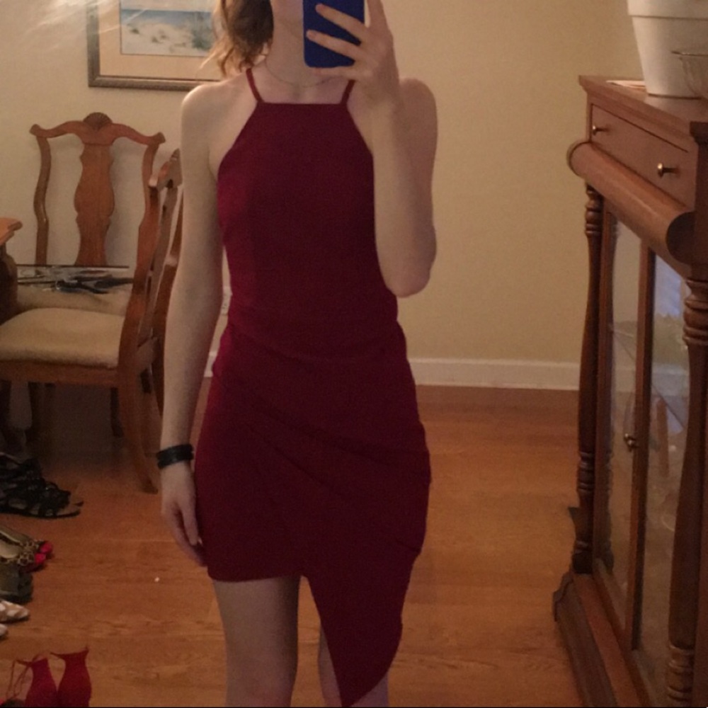 asymmetrical red dress